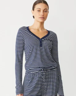 MONROW Stripe Henley NAVYSTRIPE Cheap